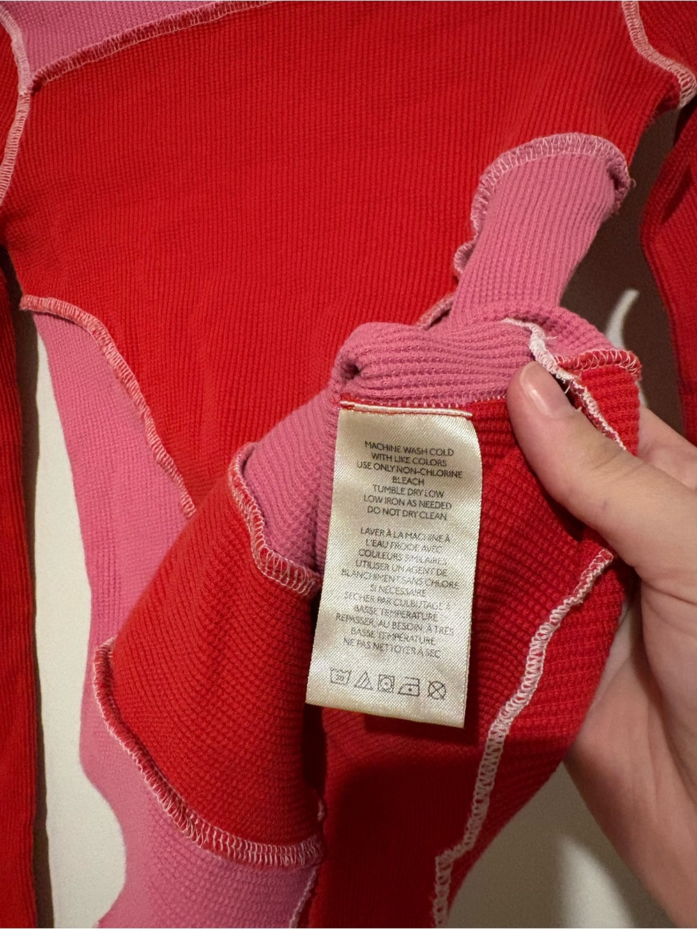 Urban Outfitters Emme Thermal Seamed Blouse Top Knit Long Sleeve pink red Small - Picture 5 of 6